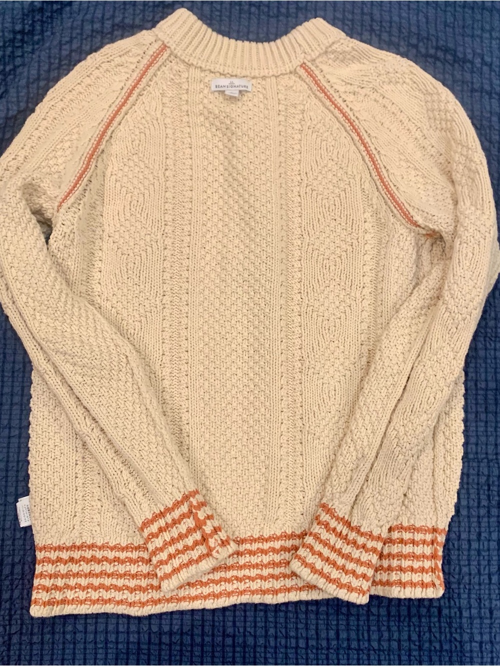 L.L.Bean Signature Cotton Fisherman Sweater Cable Knit size L Women’s - Picture 13 of 14
